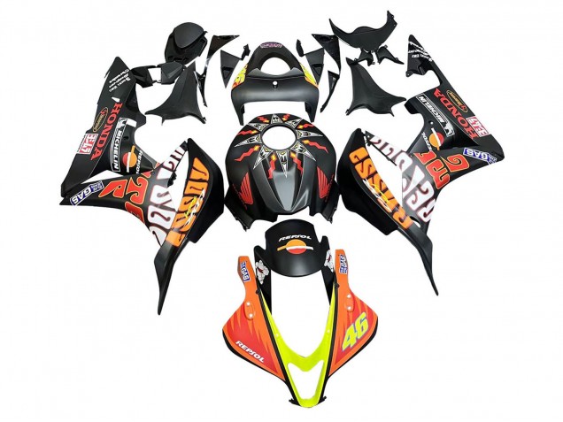 2007-2008 Honda CBR600RR Motorcycle Fairings - Matte Black Orange Red Rossi Repsol 46 Canada for Sale