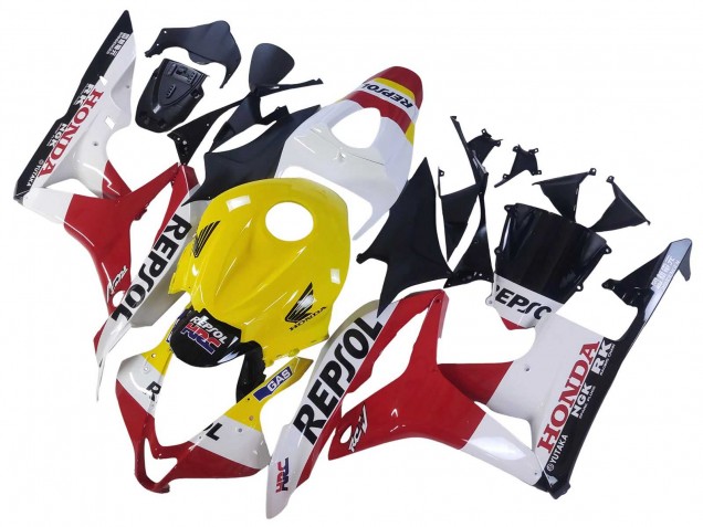 2007-2008 Honda CBR600RR Motorcycle Fairings - White Yellow Red Repsol HRC Canada for Sale