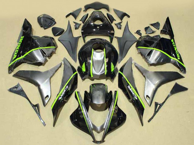 2009-2012 Honda CBR600RR Motorcycle Fairings - Silver Glossy Black with Fluorescent Green Lines Canada for Sale