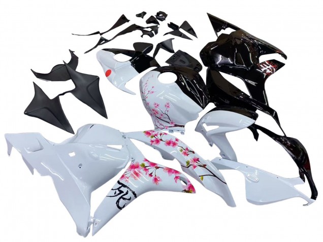 2009-2012 Honda CBR600RR Motorcycle Fairings - White Cherry Blossom Glossy Black Canada for Sale