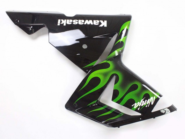 2004-2005 Kawasaki ZX10R Motorcycle Fairings - Black with Green Flame Ninja Canada for Sale