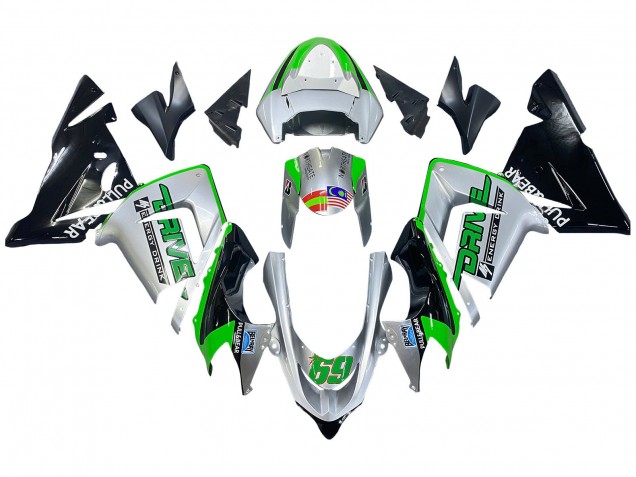 2004-2005 Kawasaki ZX10R Motorcycle Fairings - Green Silver Black 69 Canada for Sale