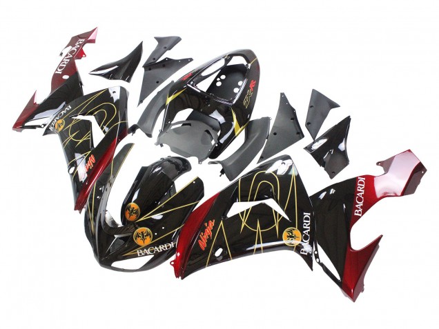 2006-2007 Kawasaki ZX10R Motorcycle Fairings - Black Red Gold BACARDI Canada for Sale