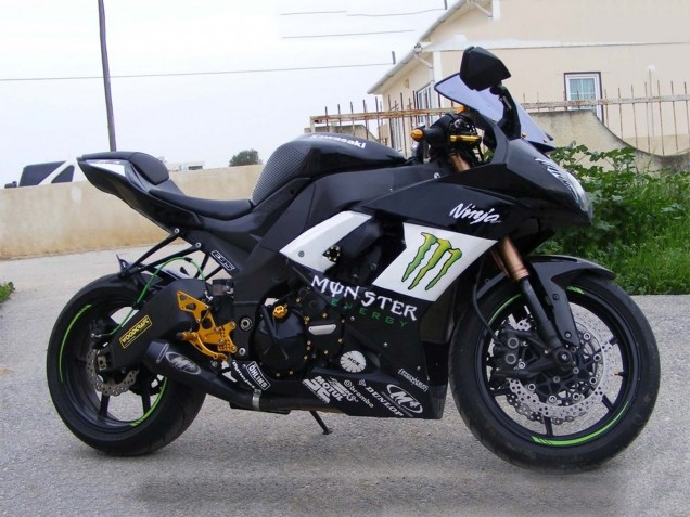 2008-2010 Kawasaki ZX10R Motorcycle Fairings - Glossy Black White Green Monster Elf Canada for Sale