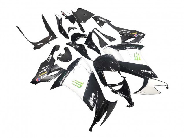 2008-2010 Kawasaki ZX10R Motorcycle Fairings - Glossy Black White Green Monster Elf Canada for Sale