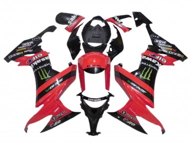 2008-2010 Kawasaki ZX10R Motorcycle Fairings - Red Black Green Monster Elf 27 Canada for Sale