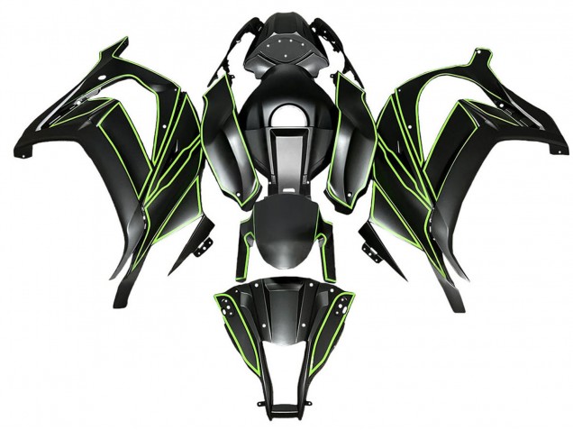 2008-2010 Kawasaki ZX10R Motorcycle Fairings - Matte Black Green Lines Canada for Sale