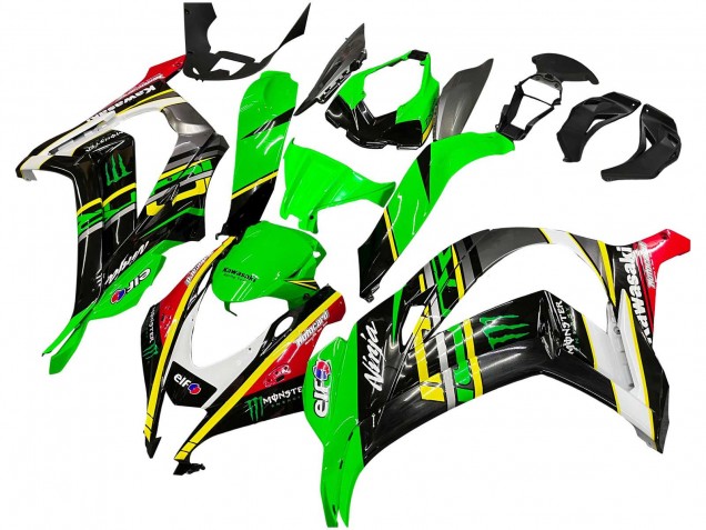 2016-2020 Kawasaki ZX10R Motorcycle Fairings - Green Yellow Red Black Elf Monster Canada for Sale
