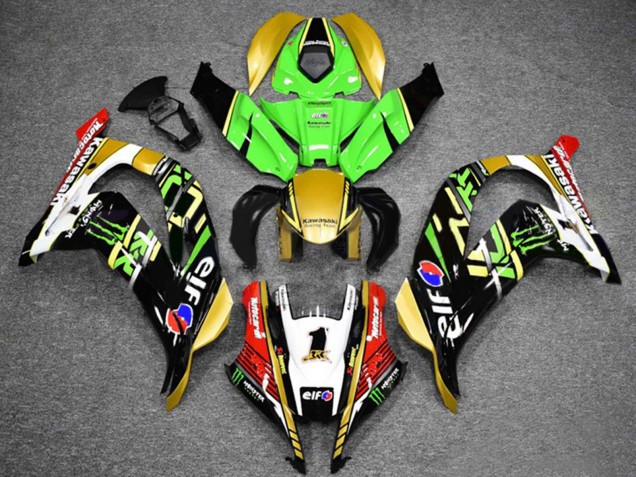 2016-2020 Kawasaki ZX10R Motorcycle Fairings - Green Gold White Red Black Elf Monster Canada for Sale