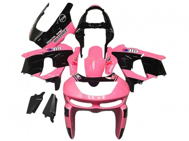 1998-1999 Kawasaki ZX6R Motorcycle Fairings - Pink Glossy Black Elf Bridgestone Canada for Sale