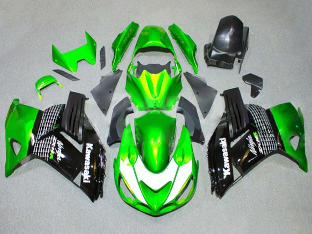 2006-2011 Kawasaki ZX14R ZZR1400 Motorcycle Fairings - Green White Glossy Black Canada for Sale