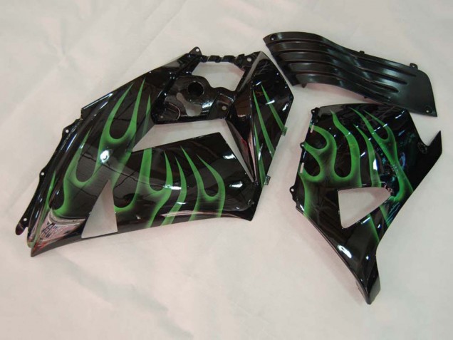 2006-2011 Kawasaki ZX14R ZZR1400 Motorcycle Fairing - Glossy Black Green Flame Canada for Sale