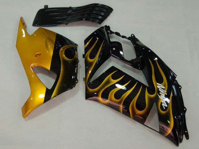 2006-2011 Kawasaki ZX14R ZZR1400 Motorcycle Fairings - Glossy Black Gold Flame Canada for Sale