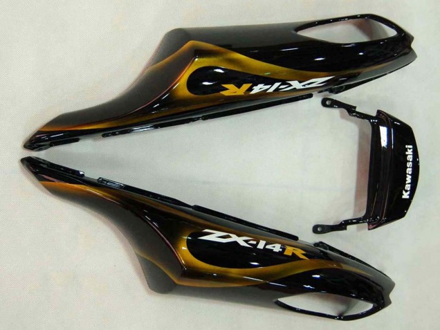 2006-2011 Kawasaki ZX14R ZZR1400 Motorcycle Fairings - Glossy Black Gold Flame Canada for Sale