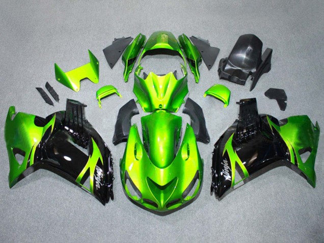 2006-2011 Kawasaki ZX14R ZZR1400 Motorcycle Fairings Kits - Green Glossy Black Canada for Sale