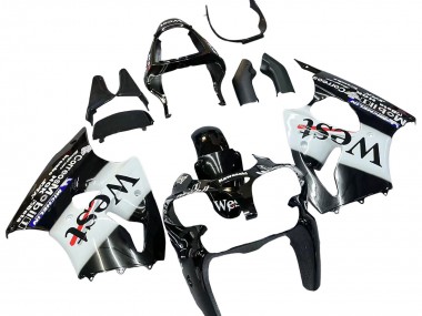 2000-2002 Kawasaki ZX6R Motorcycle Fairings - Glossy Black White West Michelin Canada for Sale