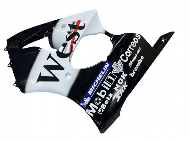 2000-2002 Kawasaki ZX6R Motorcycle Fairings - Glossy Black White West Michelin Canada for Sale