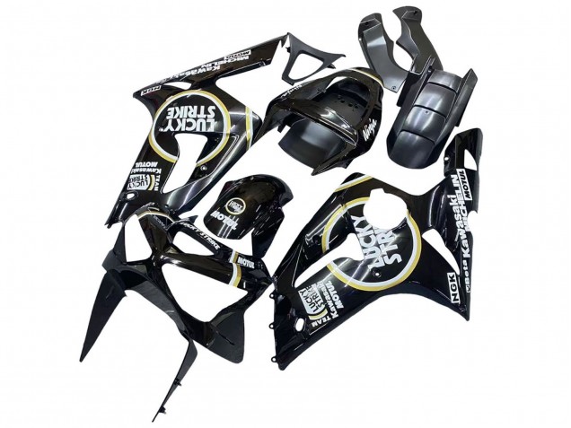 2003-2004 Kawasaki ZX6R Motorcycle Fairings - Glossy Black White Motul Lucky Strike Canada for Sale