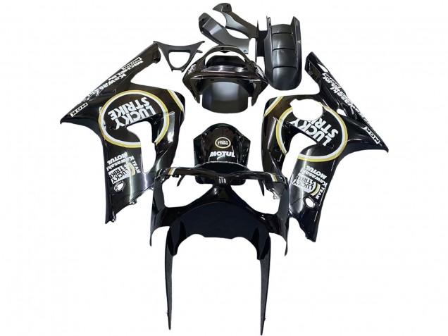 2003-2004 Kawasaki ZX6R Motorcycle Fairings - Glossy Black White Motul Lucky Strike Canada for Sale