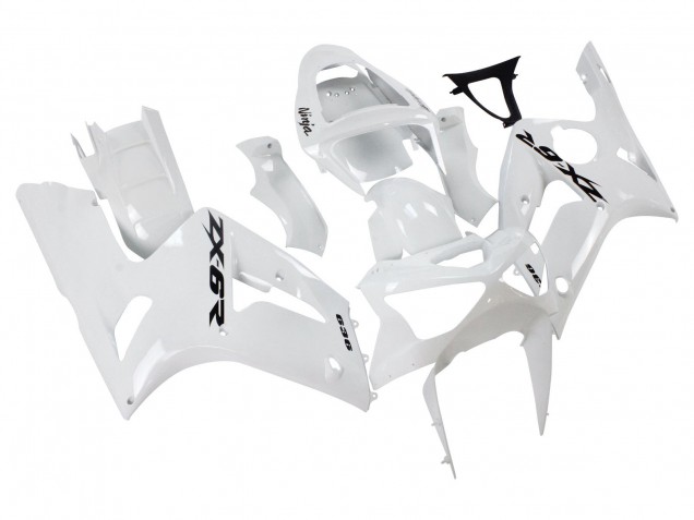 2003-2004 Kawasaki ZX6R Motorcycle Fairings - White Black Decals Canada for Sale