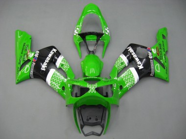 2003-2004 Kawasaki ZX6R Motorcycle Fairings - Green White Black Elf Bridgestone Canada for Sale
