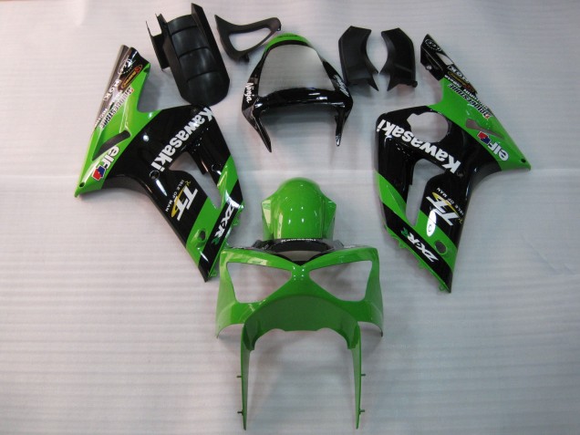2003-2004 Kawasaki ZX6R Motorcycle Fairings - Green Black Elf Bridgestone Canada for Sale