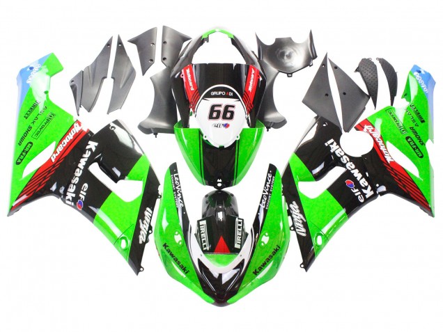 2005-2006 Kawasaki ZX6R Motorcycle Fairings - Green Red Black Elf 66 Canada for Sale