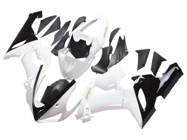 2005-2006 Kawasaki ZX6R Motorcycle Fairings - White Black Gold Ninja Canada for Sale