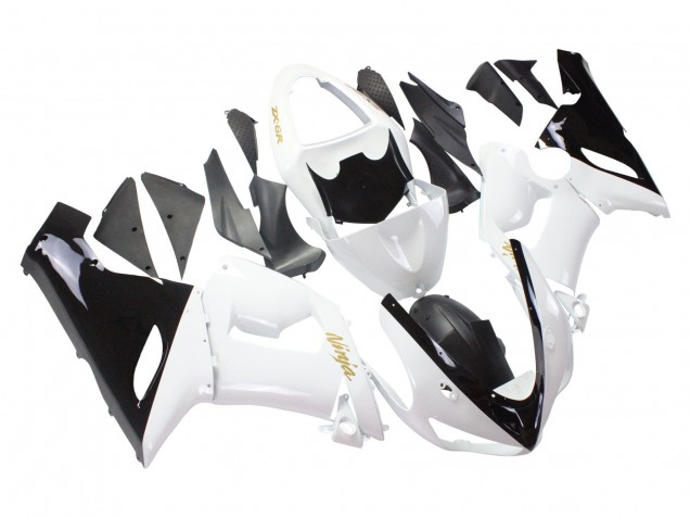 2005-2006 Kawasaki ZX6R Motorcycle Fairings - White Black Gold Ninja Canada for Sale
