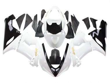 2005-2006 Kawasaki ZX6R Motorcycle Fairings - White Black Gold Ninja Canada for Sale
