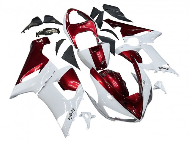 2005-2006 Kawasaki ZX6R Motorcycle Fairings - White Red Canada for Sale