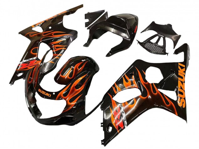 2000-2002 Suzuki GSXR1000 Motorcycle Fairings - Glossy Black Orange Flame Canada for Sale