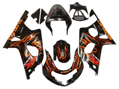 2000-2002 Suzuki GSXR1000 Motorcycle Fairings - Glossy Black Orange Flame Canada for Sale
