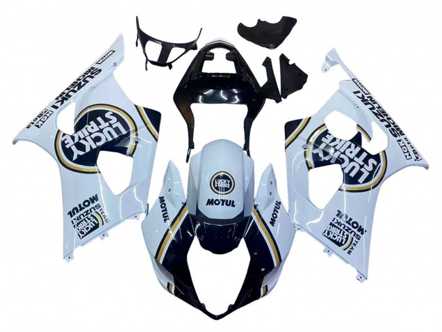 2003-2004 Suzuki GSXR 1000 Motorcycle Fairings - White Black Gold Motul Lucky Strike Canada for Sale
