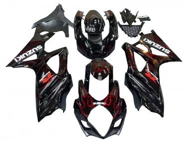 2007-2008 Suzuki GSXR 1000 Motorcycle Fairings - Black Red Flame Canada for Sale