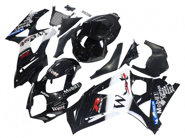 2007-2008 Suzuki GSXR 1000 Motorcycle Fairings - Glossy Black White West Canada for Sale