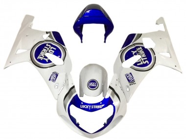 2001-2003 Suzuki GSXR 600 / GSXR 750 Motorcycle Fairings - White Blue Lucky Strike Canada for Sale