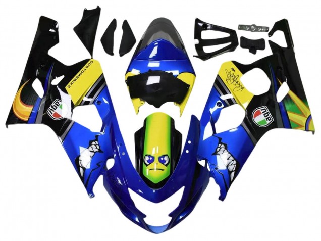 2004-2005 Suzuki GSXR 600 / GSXR 750 Motorcycle Fairings - Blue Yellow Black Shark Canada for Sale
