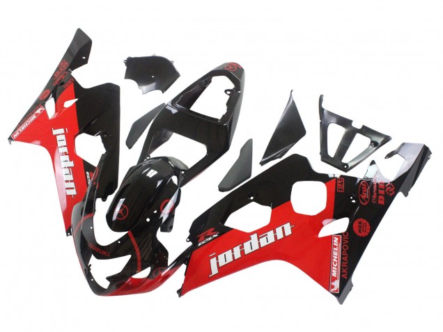 2004-2005 Suzuki GSXR 600 / GSXR 750 Motorcycle Fairings - Glossy Black Red Jordan Michelin Canada for Sale