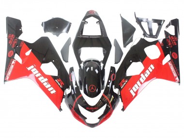 2004-2005 Suzuki GSXR 600 / GSXR 750 Motorcycle Fairings - Glossy Black Red Jordan Michelin Canada for Sale