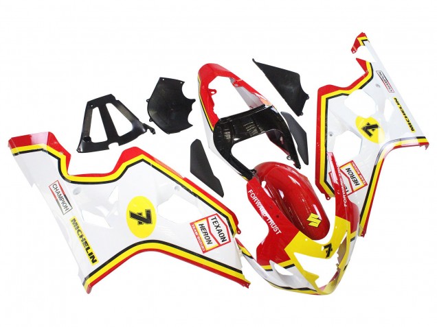 2004-2005 Suzuki GSXR 600 / GSXR 750 Motorcycle Fairings - White Red Yellow Michelin Texaon Heron 7 Canada for Sale