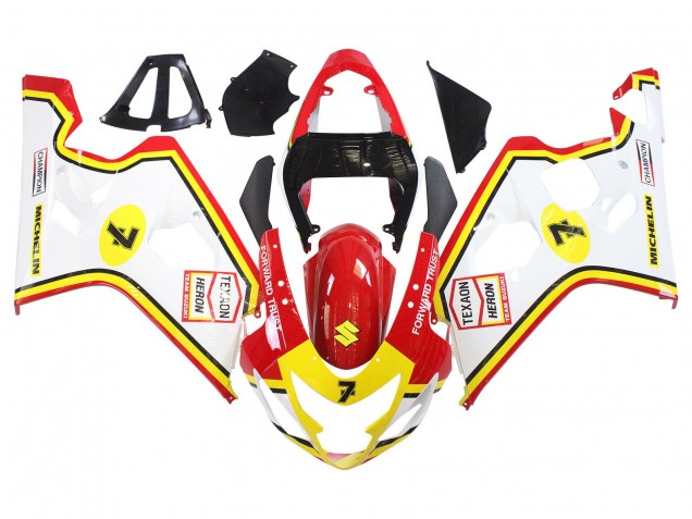 2004-2005 Suzuki GSXR 600 / GSXR 750 Motorcycle Fairings - White Red Yellow Michelin Texaon Heron 7 Canada for Sale