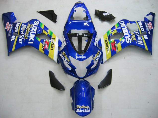 2004-2005 Suzuki GSXR 600 / GSXR 750 Motorcycle Fairings - Blue White Yellow Green Telefumica Motul MoviStar Canada for Sale