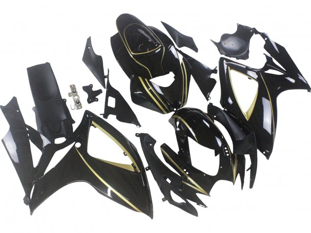 2006-2007 Suzuki GSXR 600 / GSXR 750 Motorcycle Fairings - Glossy Black Gold Stripe Canada for Sale