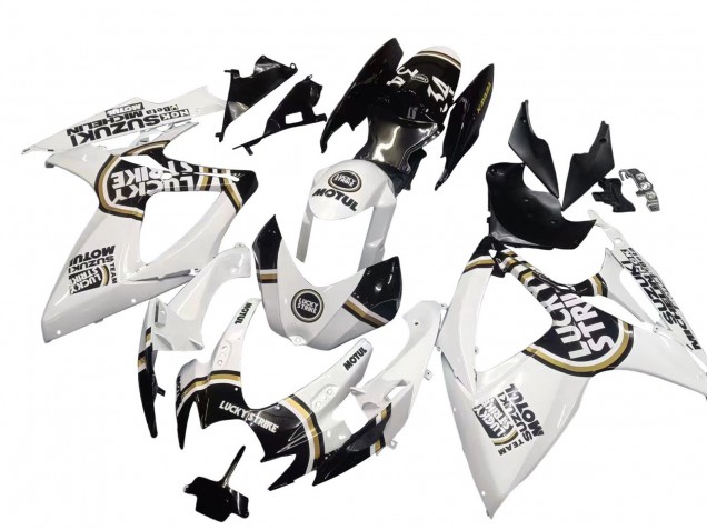 2006-2007 Suzuki GSXR 600 / GSXR 750 Motorcycle Fairings - White Black Lucky Strike Motul Canada for Sale