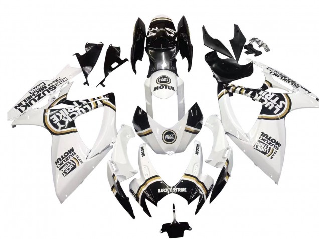 2006-2007 Suzuki GSXR 600 / GSXR 750 Motorcycle Fairings - White Black Lucky Strike Motul Canada for Sale
