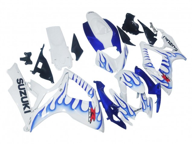 2006-2007 Suzuki GSXR 600 / GSXR 750 Motorcycle Fairings - White Blue Flame Canada for Sale