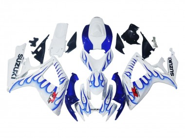 2006-2007 Suzuki GSXR 600 / GSXR 750 Motorcycle Fairings - White Blue Flame Canada for Sale