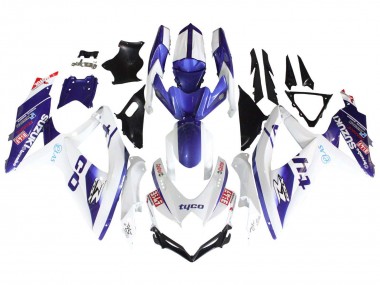 2008-2010 Suzuki GSXR 600 / GSXR 750 Motorcycle Fairings - White Blue Black Tyco Canada for Sale