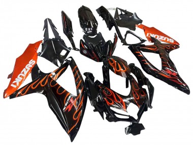 2008-2010 Suzuki GSXR 600 / GSXR 750 Motorcycle Fairings - Glossy Black Orange Flame Canada for Sale